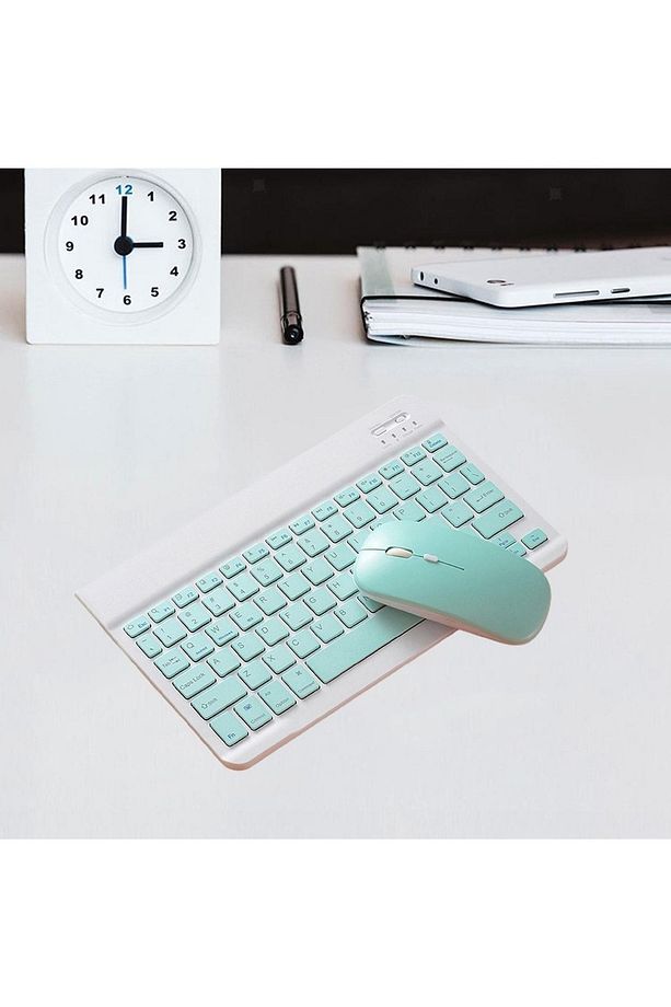 Tüm Cihazlara Uyumlu Akıllı Taşınabilir Şarj Edilebilir Kablosuz Bluetooth Klavye + Mause - 7
