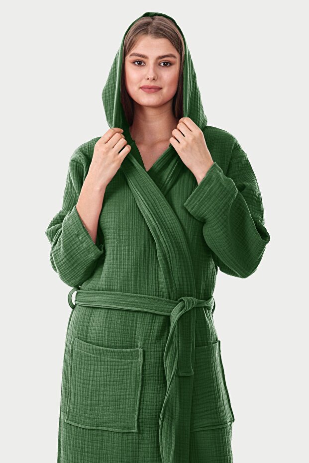 Unisex Hooded 4 Layer 100% Organic Cotton Premium Multi Muslin Ultra Soft Bathrobe