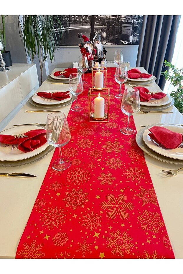 New Year Themed Red Runner Christmas Table New Year's Table Runner (Napkin Not Included) - 2