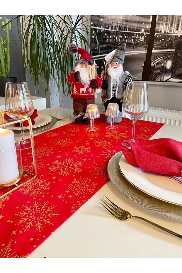 New Year Themed Red Runner Christmas Table New Year's Table Runner (Napkin Not Included) - 4