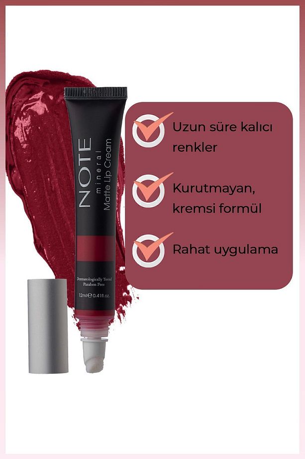 Mineral Matte Lip Cream Yarı Mat Bitişli Likit Ruj 06 Go Red - Kırmızı - 3