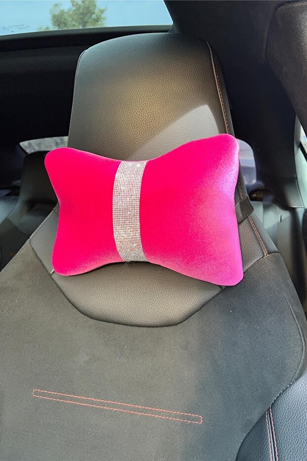 Fuchsia Plain Velvet Silver Upright Stripe Neck Pillow Car Pillow