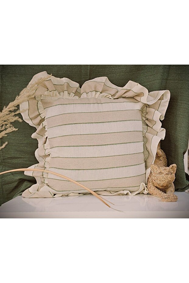 Bohemian Ruffled Linen Striped Throw Pillow