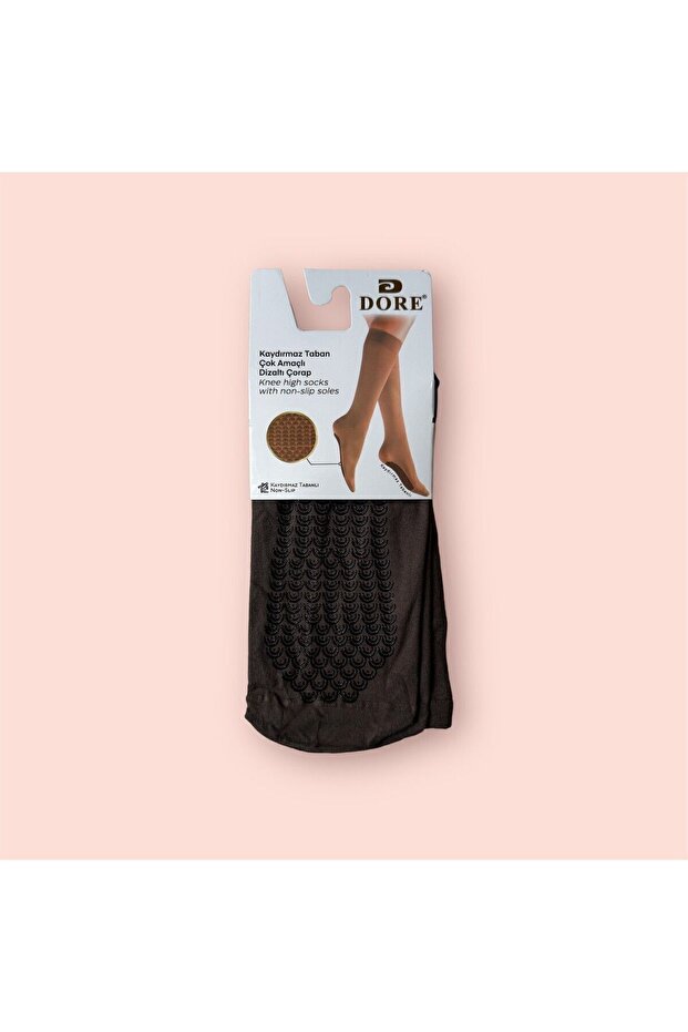 Women's Mink Color Non-Slip Umrah and Tawaf Socks Knee-Length Socks