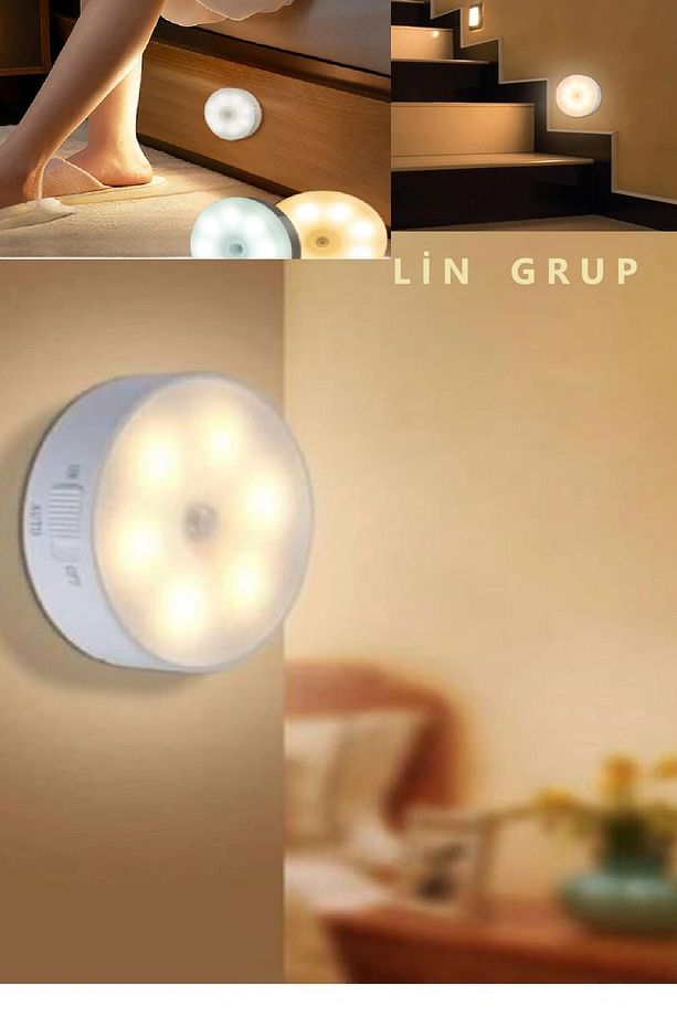 LED Gece Lambası Hareket Sensörü Şarj Edilebilir Duvara Monte Lamba 2 ADET - 3