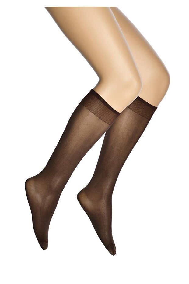 Women's Brown Silk 40 Den Medium Thick Shiny Soft Knee Length Trousers Socks 3-Piece