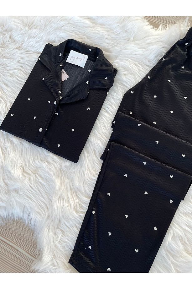 Siyah Kalp Desenli Pegasus Kısa Kol Pijama Takımı - 5