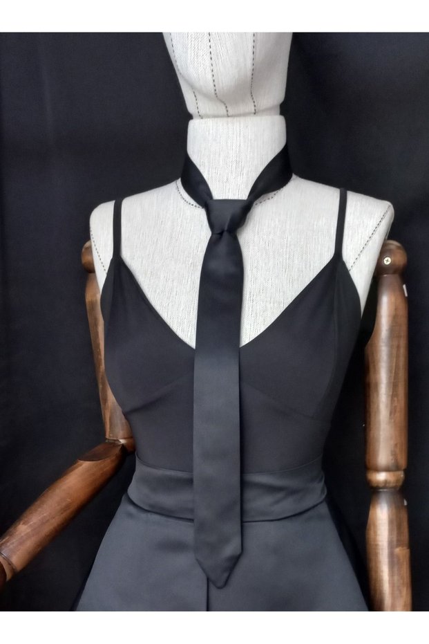 May Unisex Satin Evening Dress Tie Black