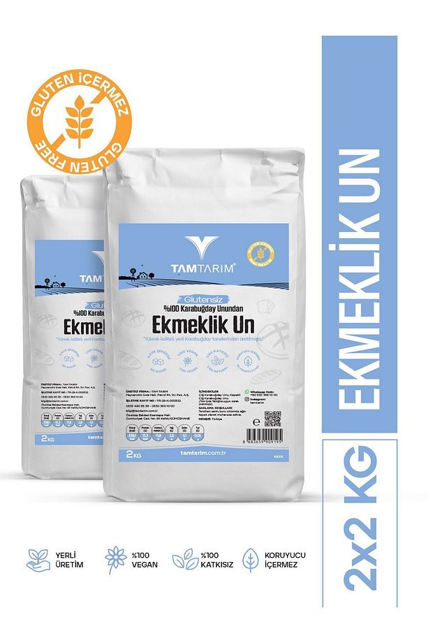 2 Adet - Glutensiz %100 Tam Çiğ Karabuğday Unundan Ekmeklik Un 2 Kg - 1