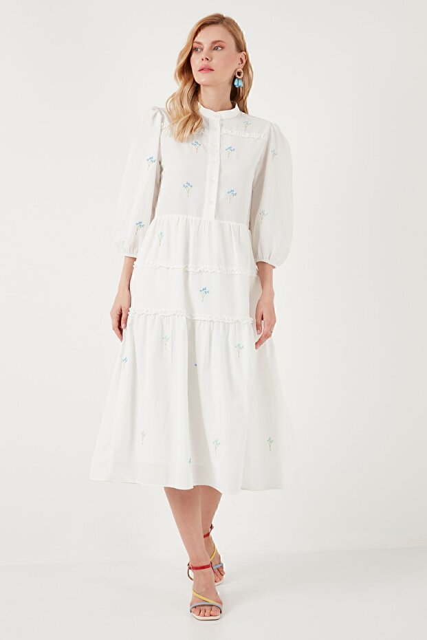 Regular Fit Truvakar Kollu Midi Dokuma Elbise  ELBİSE 611EL0882 - 6