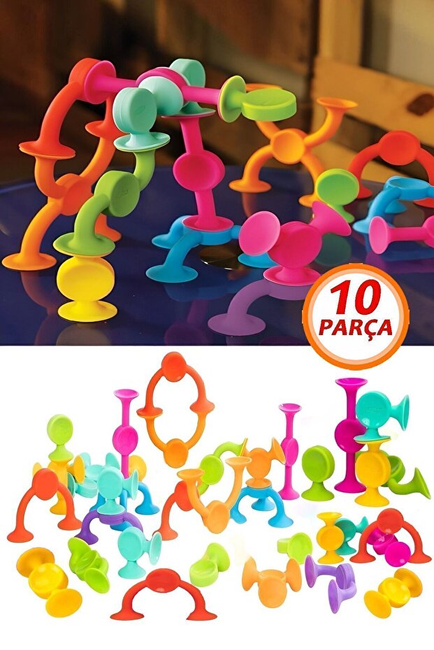 10 Parça Vantuzlu Vakum Molekül Yapı Silikon Taşları Popit Eğitici Oyuncak Squigz Puzzle Yapboz - 8
