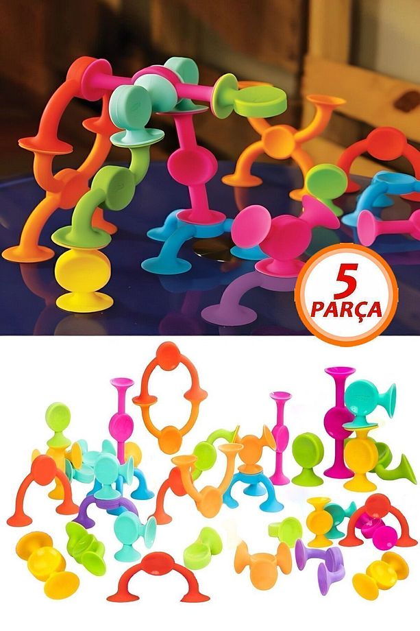 5 Parça Vantuzlu Vakum Molekül Yapı Silikon Taşları Popit Eğitici Oyuncak Squigz Puzzle Yapboz - 8