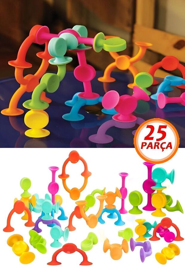 Vantuzlu Vakum Molekül 25 Parça Yapı Silikon Taşları Popit Eğitici Oyuncak Squigz Puzzle Yapboz - 6