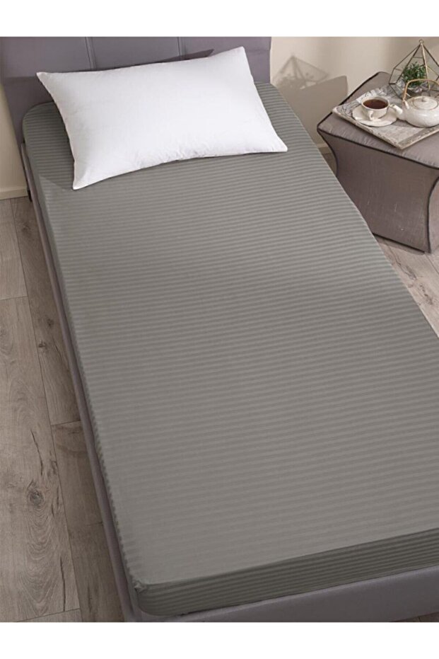 Stripe Single Cotton Satin Fitted Sheet 90x200 Cm
