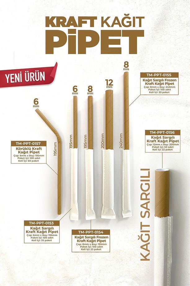 Körüklü Kraft Kağıt Pipet 6mmx19,5cm 100 Adet - 4