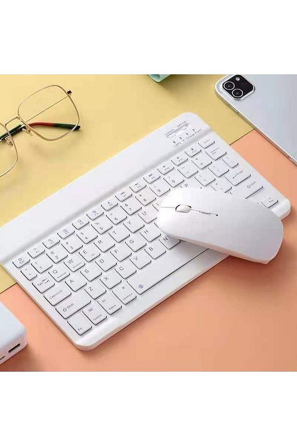 Tüm Cihazlara Uyumlu Akıllı Taşınabilir Şarj Edilebilir Kablosuz Bluetooth Klavye + Mause - 5