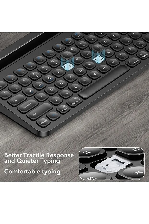 Kablosuz Bluetooth Touchpad Klavye Standlı Şarjlı Taşınabilir Tüm Cihazlara Uyumlu Türkçe Q Klavye - 4