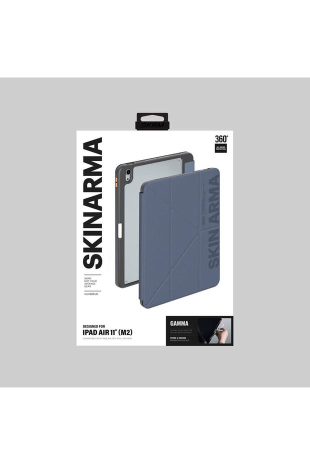 iPad Air 11 2024 Uyumlu Kılıf SkinArma Baskı Tasarımlı 360 Tam Koruma Standlı Gamma Kılıf Açık Mavi - 4