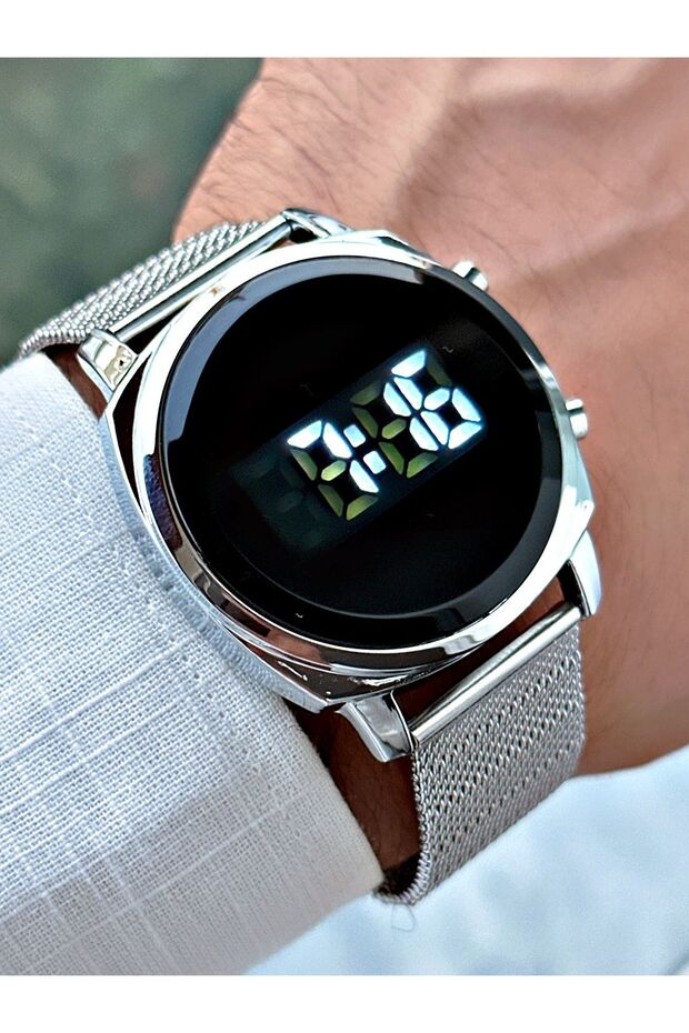 Led digital geometric pattern woven strap men's wristwatch