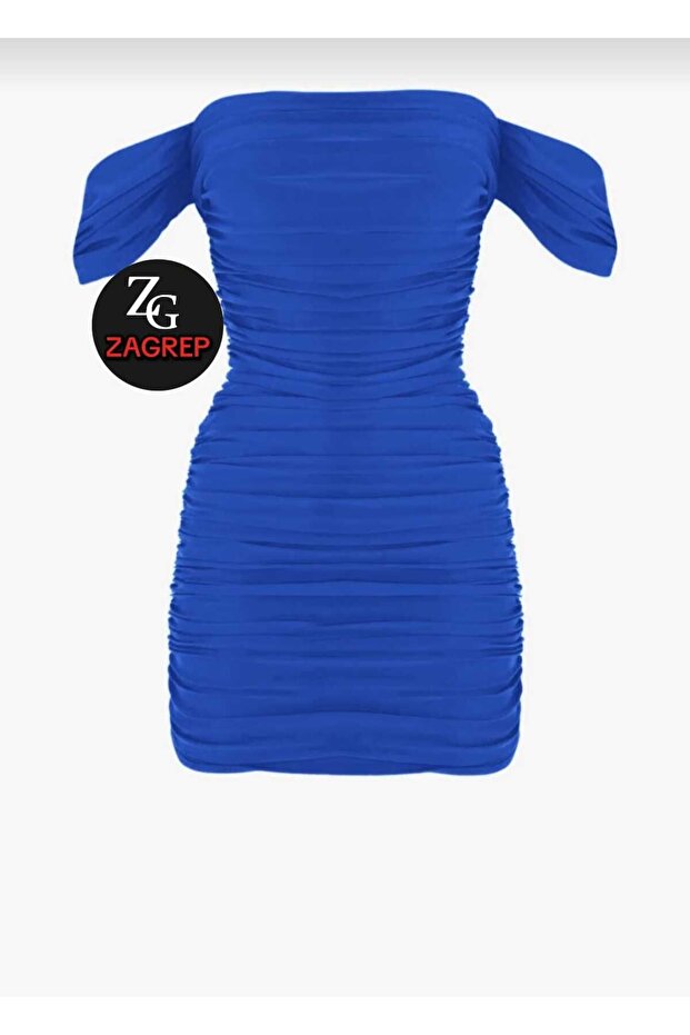 Cobalt Blue Lined and Draped Women's Mini Dress - Zippered