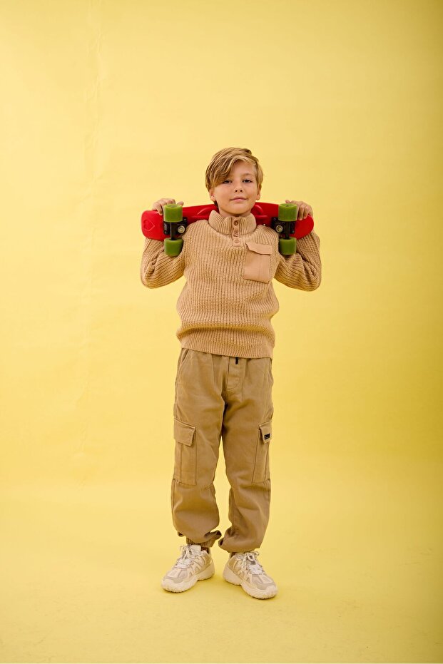 Boy's Knotted Pocket Detailed Knitwear Sweater