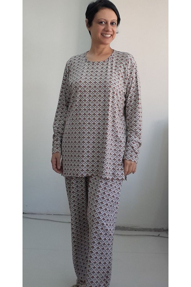 Vizon kahve desenli penye viskon alt üst pijama takımı - 4