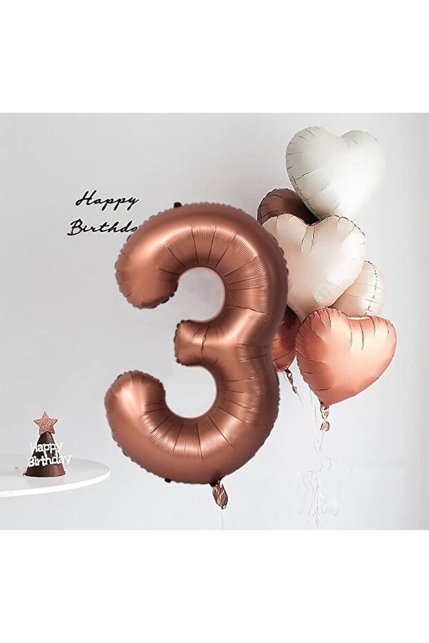 Chocolate Brown 3 Year Old Balloon Set with Heart Foil Balloon 6 Pieces