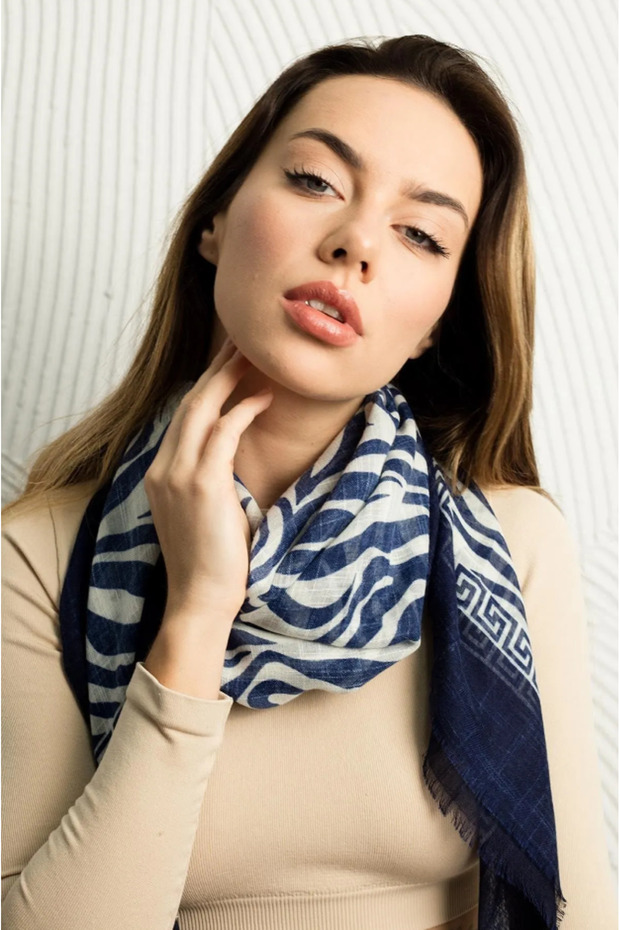 Zebra Desenli Renkli Eşarp Fular (Ölçü:100x100) - 3