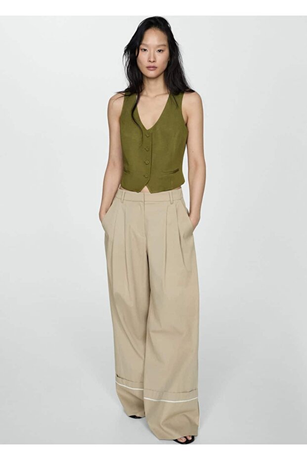 Düğmeli Keten Yelek - 6