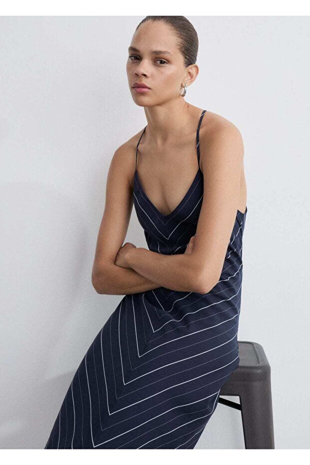 Çizgili lyocell elbise - 4