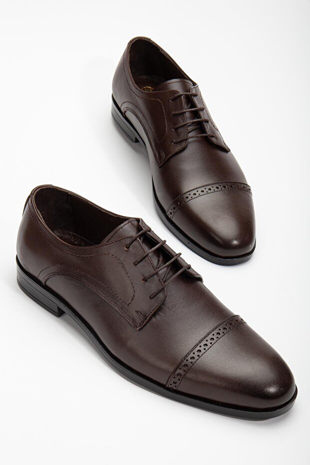 Genuine Natural Leather Studded Pieced Brown Men's Classic Shoes