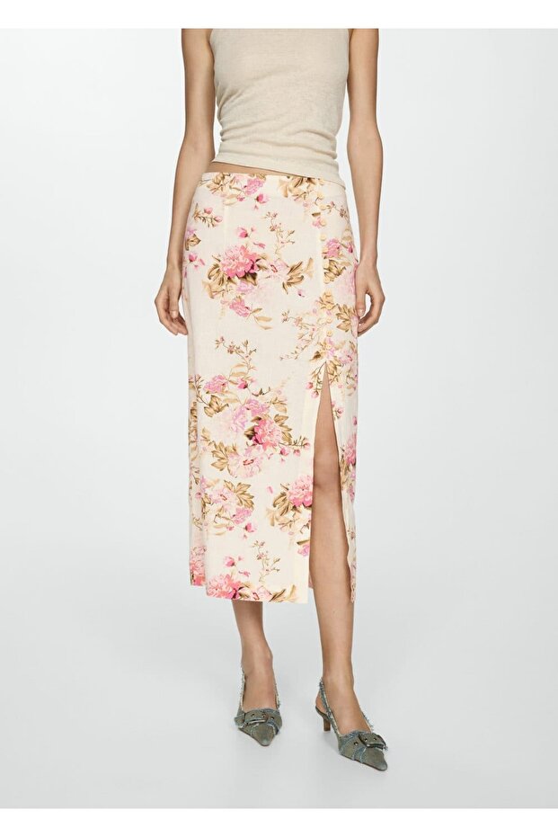 Keten yırtmaçlı etek - 1