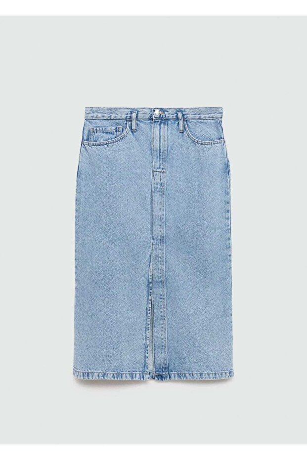 Yırtmaçlı denim etek - 3