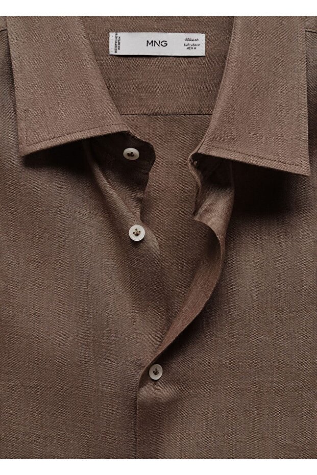 %100 Keten Regular Kesim Gömlek - 7