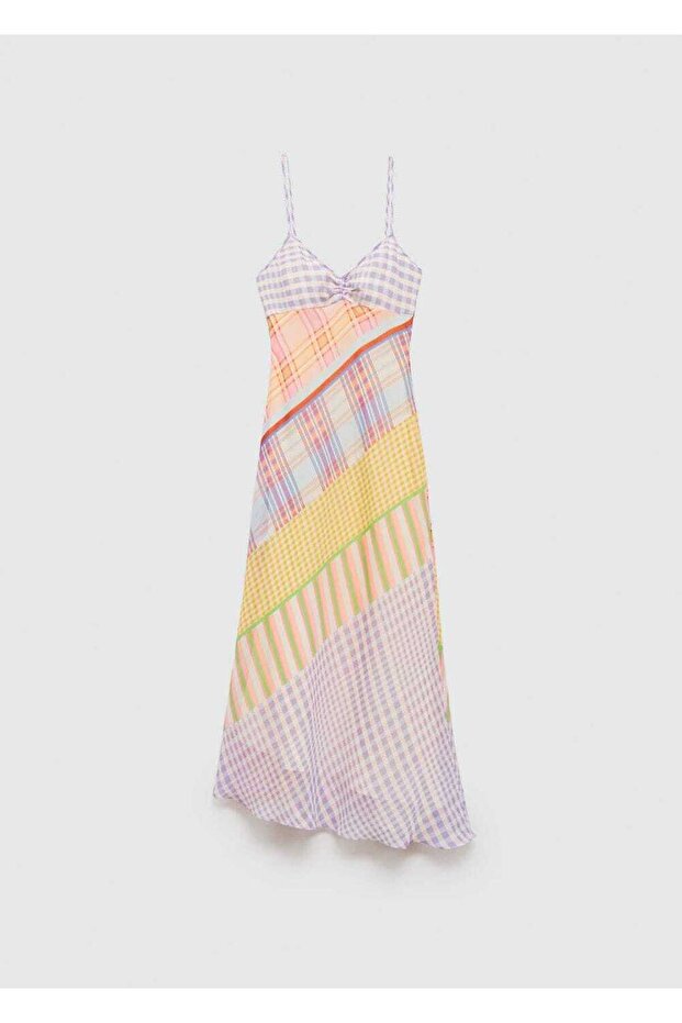 Askılı desenli elbise - 3