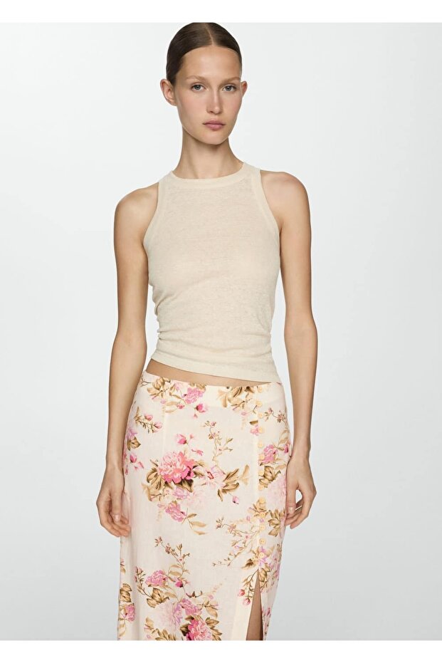 Keten yırtmaçlı etek - 5