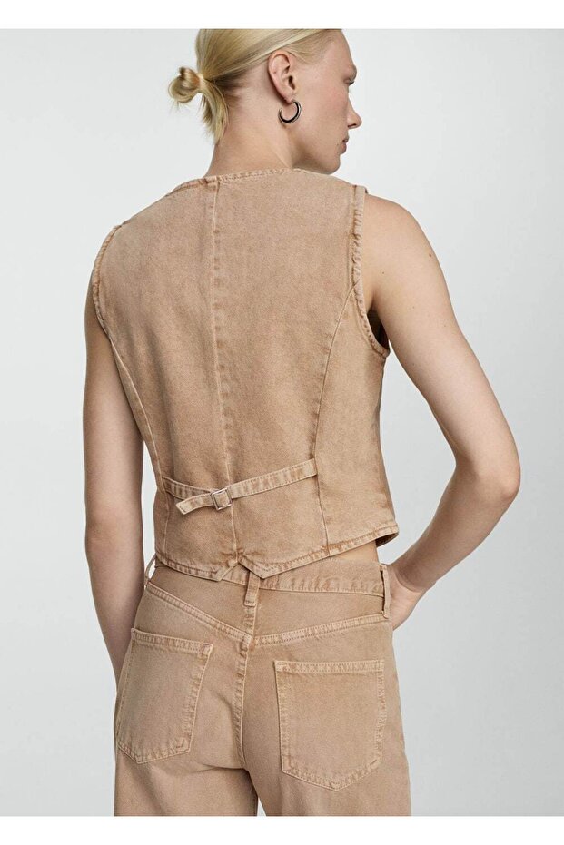 Dikişli denim yelek - 3