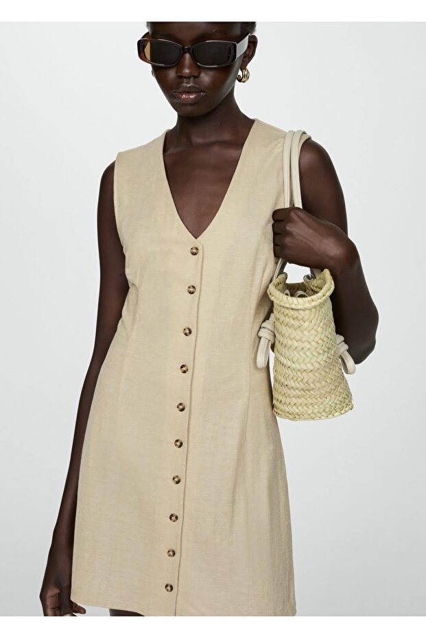 Düğmeli kısa elbise - 1