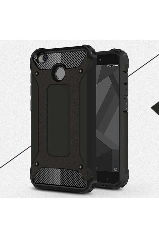 Redmi 4 / Redmi 4X Compatible - Case Double Layer Protective Crash Military Tank Case - Black