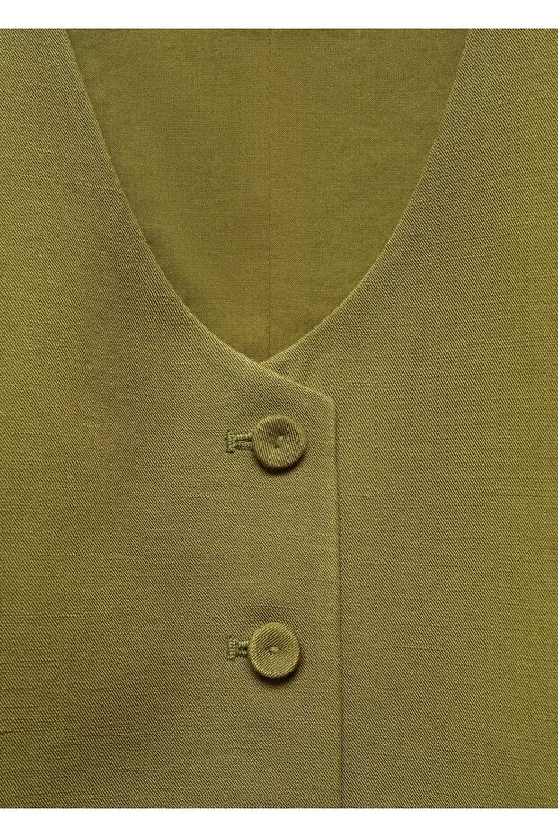 Düğmeli Keten Yelek - 5