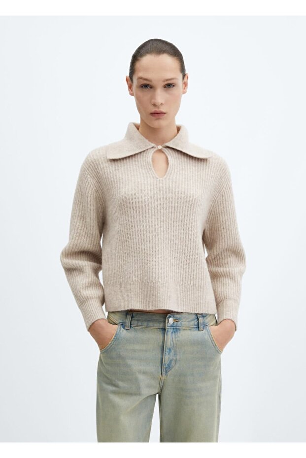 knitted sweater - Open collar - 1