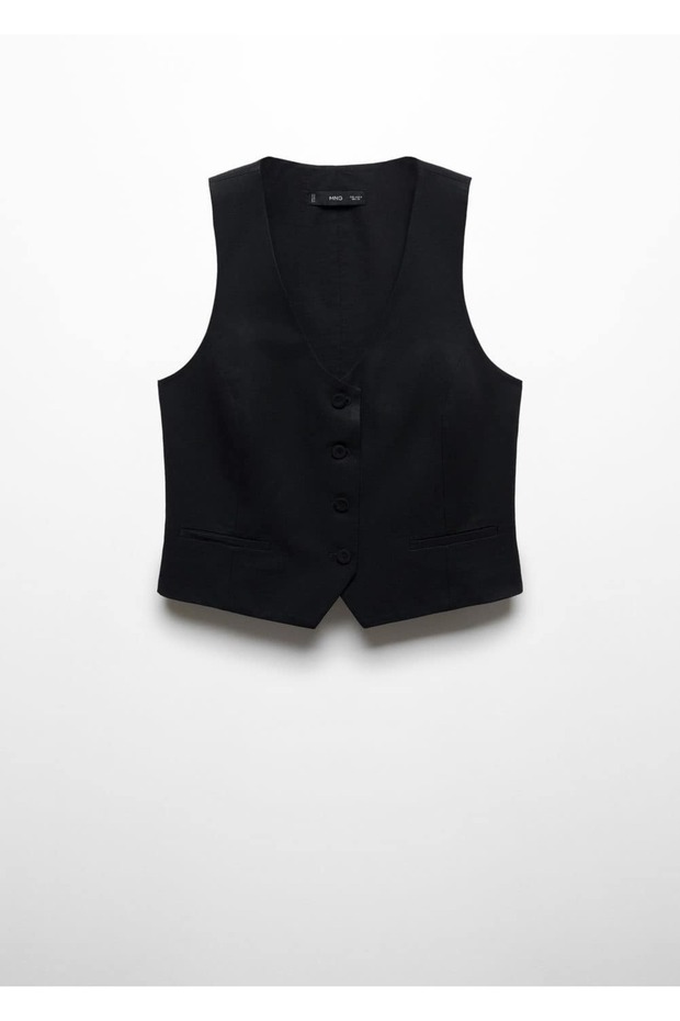 Düğmeli Keten Yelek - 3