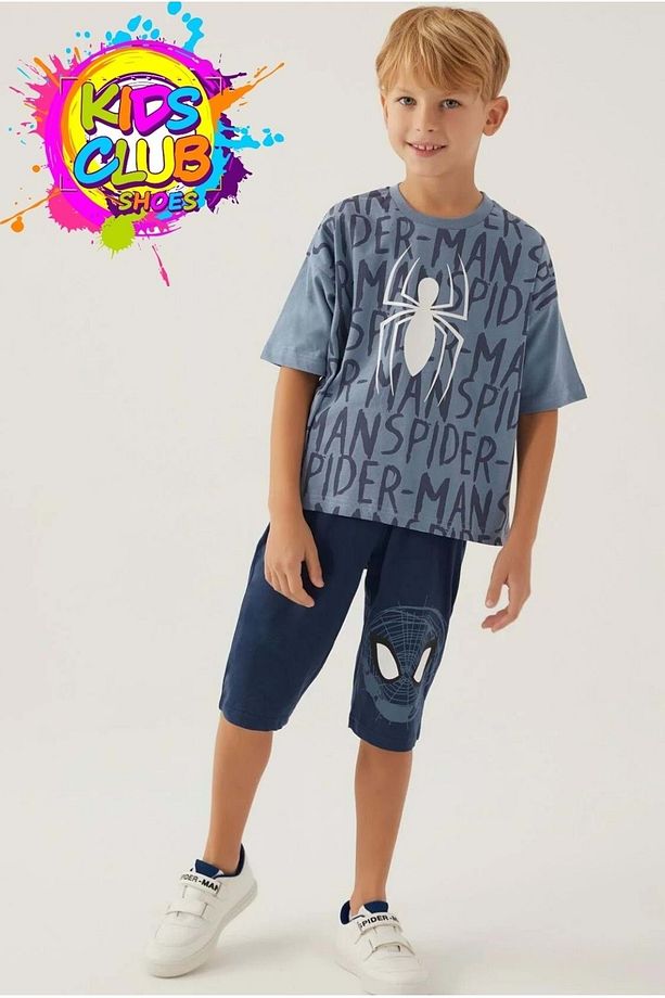 Lisanslı D4877 Bug T-shirt Ve Kapri Alt Üst Erkek Çocuk Takımı Mavi - 1