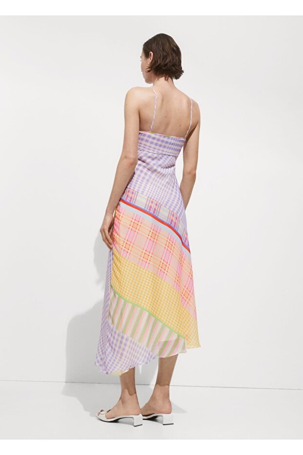 Askılı desenli elbise - 4