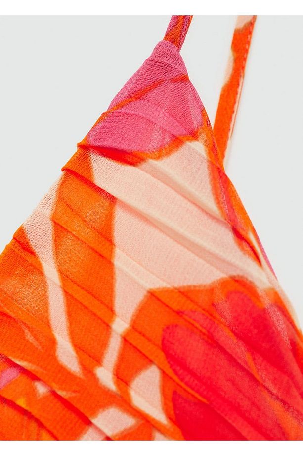 Drape detaylı desenli elbise - 5