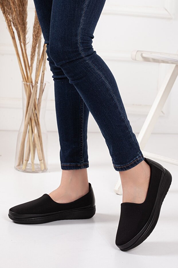Genuine Leather Stretch Black Large Size Women's Shoes Daily