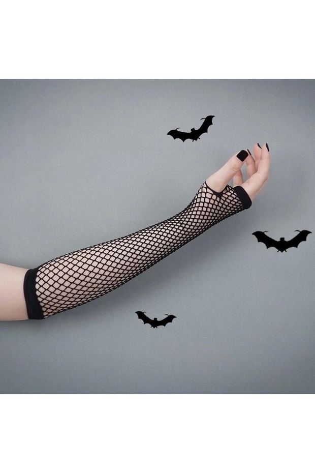 القوطية الشرير الأسود شبكة طويلة الكفة - 2