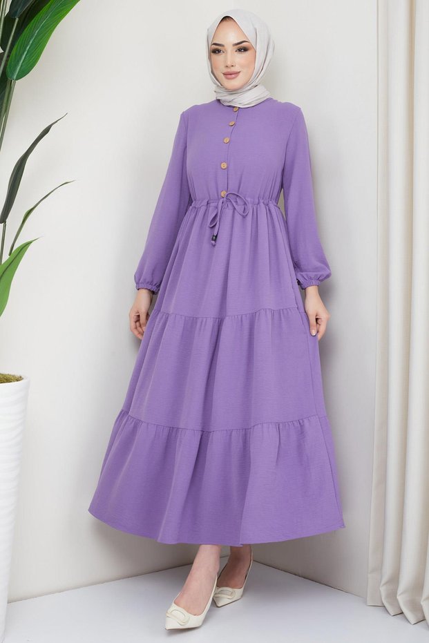 Gathered Buttoned Ayrobin Dress Lilac