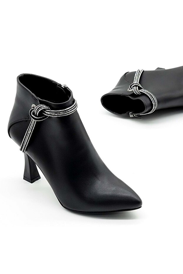 Feles Tassel Stone Detailed Bootie Classic Women's Boots BLACK