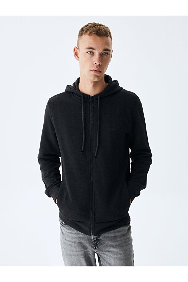 Kapüşonlu Fermuarlı Antrasit Sweatshırt - 2